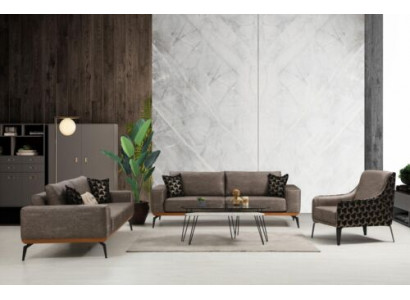 Komplett Wunnzëmmer Couch Garnitur 2x 3-Sëtzer Sofaren Stoff Fotel 3 Stéck