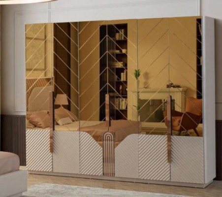 Moderne beige Kleederschaf 6-dieren Schlofzëmmer Schaf Holz Möbel