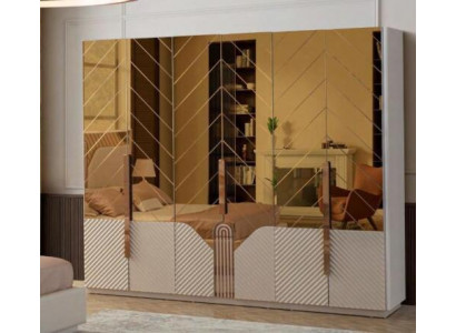 Moderne beige Kleederschaf 6-dieren Schlofzëmmer Schaf Holz Möbel
