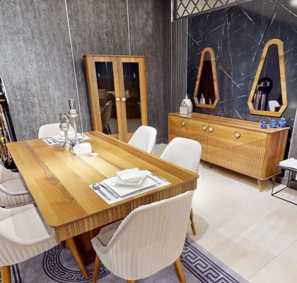 Exklusiv hellbrong Iesszëmmer-Set Holziessdësch 6x Stull Kredenz