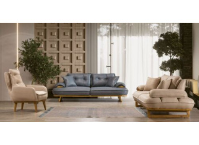 Stilvoll gro-beige Wunnzëmmer Sofa-Garnitur Designer 3+3+1 Sëtzer 3 Deeler