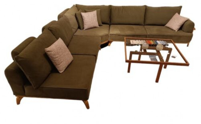 Braune Eckcanapé Luxus-Wunnzëmmer L-Form Couch Designer Polster Miwwelen