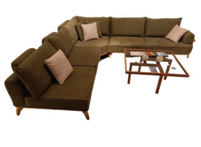 Braune Eckcanapé Luxus-Wunnzëmmer L-Form Couch Designer Polster Miwwelen