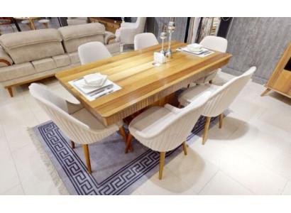 Hellbrongen Holzdësch Designer Iesszëmmer Miwwelen 6x Wäiss gestofféiert Still