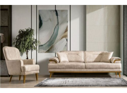 Beige Wunnzëmmer Sëtzgruppe Designer Sofagarnitur Polster 3+1 Sitzer