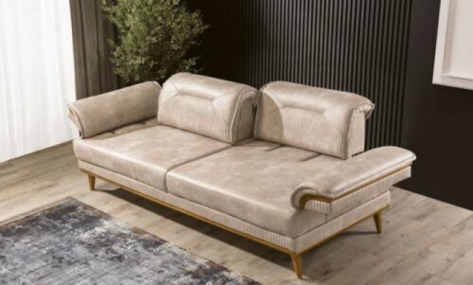 Designer Beige 3-Sëtzer Wunnzëmmer Sëtzgaart Luxus Textil Sëtzmoosselen