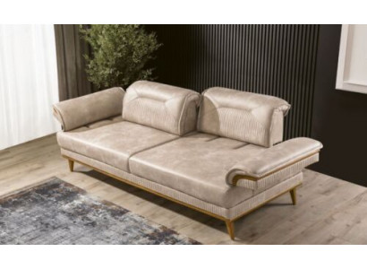 Designer Beige 3-Sëtzer Wunnzëmmer Sëtzgaart Luxus Textil Sëtzmoosselen