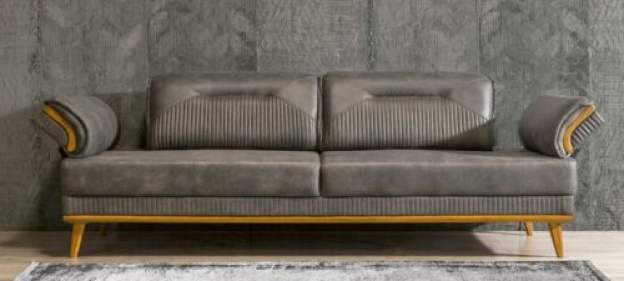 Grau Këssen 3-Sëtzer Wunnzëmmer Dräisëtzer Canapé Luxus Textil Couch