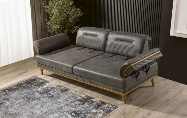 Grau Këssen 3-Sëtzer Wunnzëmmer Dräisëtzer Canapé Luxus Textil Couch