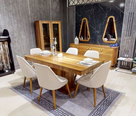 Exklusiv hellbrong Iesszëmmer-Set Holziessdësch 6x Stull Kredenz