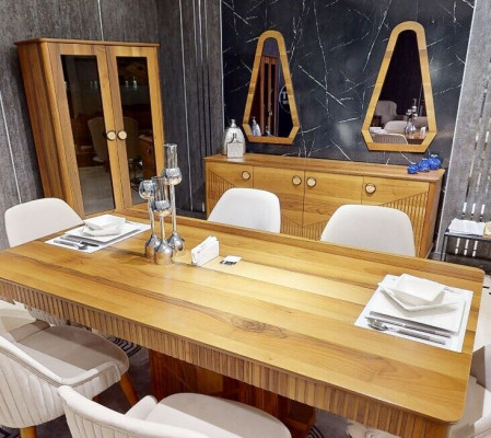 Exklusiv hellbrong Iesszëmmer-Set Holziessdësch 6x Stull Kredenz