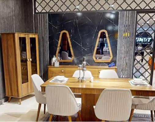 Exklusiv hellbrong Iesszëmmer-Set Holziessdësch 6x Stull Kredenz