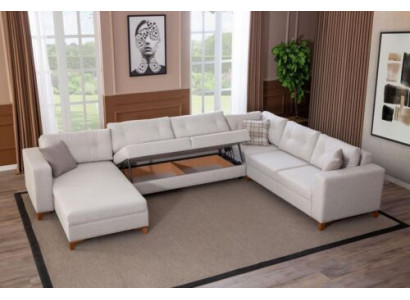 Wäisst U-Form Sofa Wunnzëmmer Eckkanapé Stoffsofa Luxus Miwwelen Neit