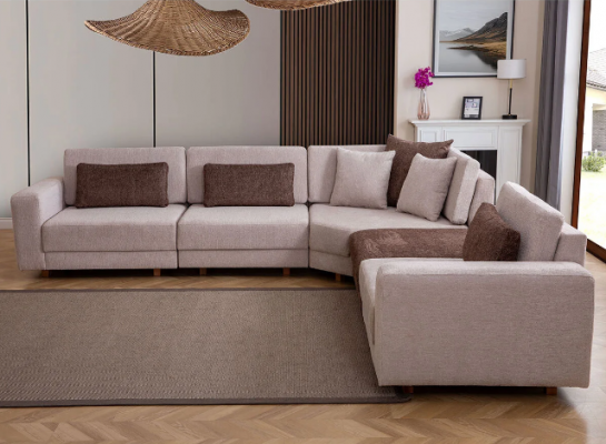 Moderne L-Form Canapé Wunnzëmmer Polstercanapé Stoffsfa Designer Miwwelen