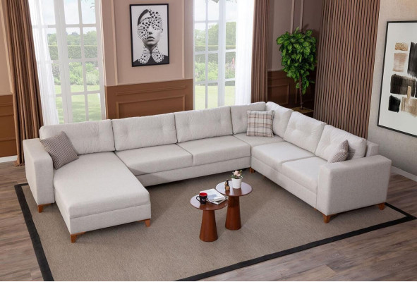 Wäisst U-Form Sofa Wunnzëmmer Eckkanapé Stoffsofa Luxus Miwwelen Neit