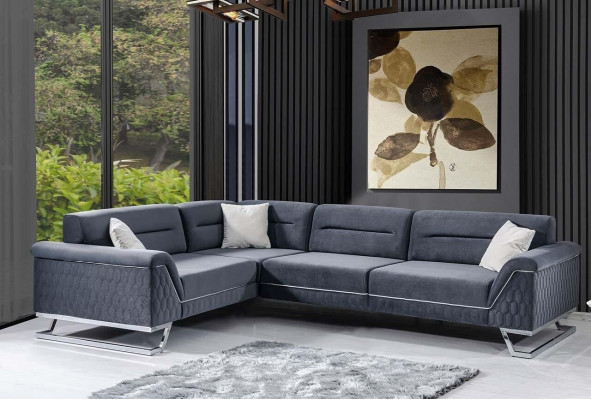 Stilvoll Gro L-Form Canapé Wunnzëmmer Designer Stoffcanapé Eckcanapé Nei