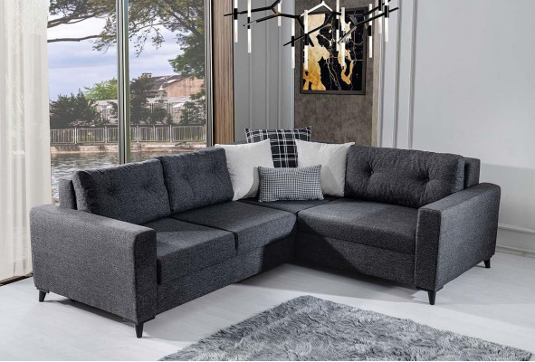 Donkelgraut Polstersofa Designer Eckssofa Bettfunktioun Wunnzëmmer Sofa