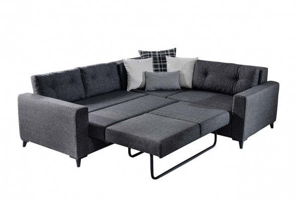 Donkelgraut Polstersofa Designer Eckssofa Bettfunktioun Wunnzëmmer Sofa