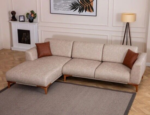 Beige L-Form Eckcouch Wunnzëmmer Designer Canapé Luxus Sëtzmiwwelen Nei