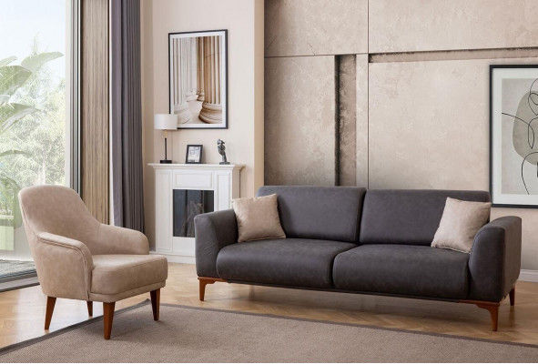 Schwaarz-Beige Wunnzëmmer Designer Garnitur 3-Sëtzelen Fotell 2-Stéck. Set