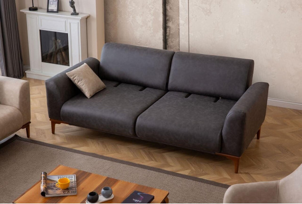 Schwaarz-Beige Wunnzëmmer Designer Garnitur 3-Sëtzelen Fotell 2-Stéck. Set