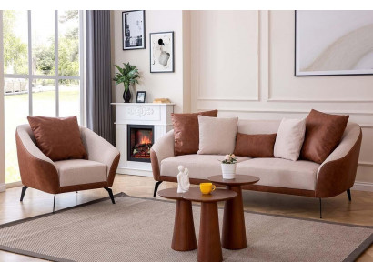 Brong-Beige Wunnzëmmer Sofagarnitur Designer Dräisëtzer Luxus Sesselen