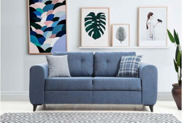 Hellbloen Zweisëtzer Wunnzëmmer Designer 2-Sëtzer Luxus Stoffsofa Nei