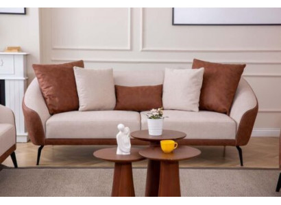 Brong-Beige 3-Sëtzer Wunnzëmmer Stoffsofa Luxusgepolstert Couch Nei