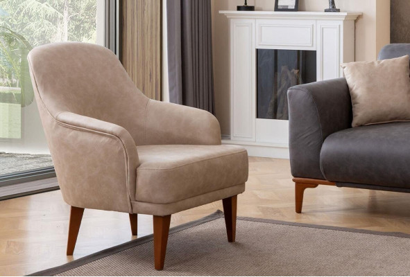 Beige Ledersëtz Wunnzëmmersessel Designer 1-Plaz Miwwelen Nei