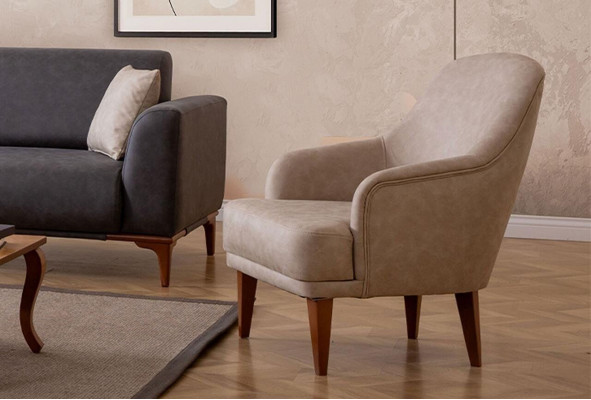 Beige Ledersëtz Wunnzëmmersessel Designer 1-Plaz Miwwelen Nei