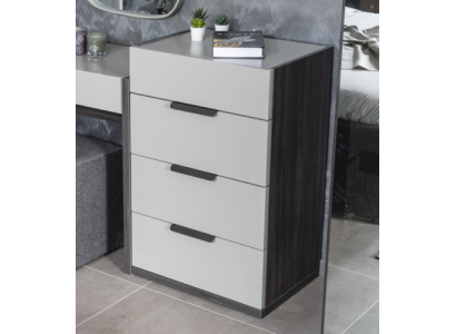 Grau-Wäiss Edel Kommode Schlofzëmmer Designer Holz 4-Schiefsmöbel