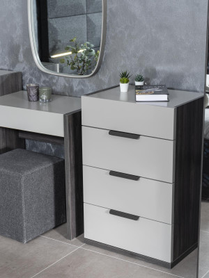 Grau-Wäiss Edel Kommode Schlofzëmmer Designer Holz 4-Schiefsmöbel