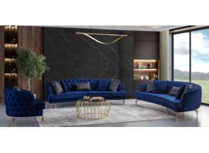 Modern Blo Chesterfield Couchgarnitur Polstermöbel 4-Sëtzer Sëtzfauteuil