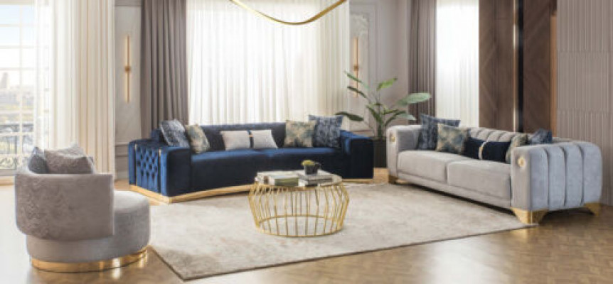 Modern gepolstert Canapé-Suite Designer Textil-Miwwelen 4-Sëtz Dreisëtz.