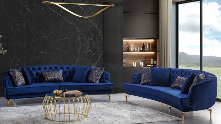 Blo Lëtzebuerger Stuff Chesterfield Sofagarnitur Luxus Polstersofa 4x Sëtzer