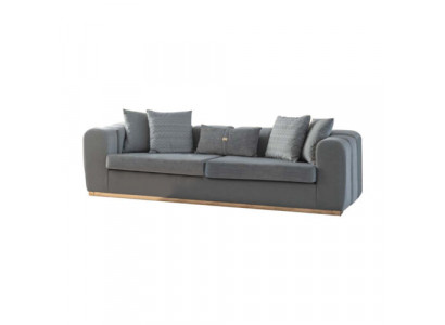 Gro Woll Designer Textil Canapé 4-Sëtzer Wunnzëmmer Sëtzgruppe Holzgestell