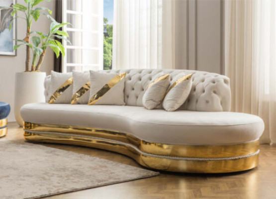 Wäiss Hallef-Ronn Chesterfield Sofasen Designer 2x 3-Sëtzer Stilvoll Couches