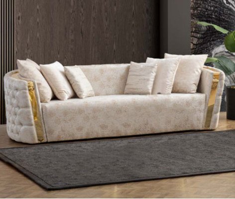 Beige Chesterfield Couchgarnitur 2x Edelstahl Këssen 3-Sëtzer 2-tlg Set