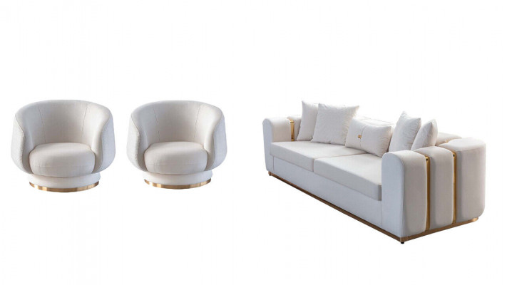 Wäiss Wunnzëmmer Sofa Stilvoller 4-Sëtz Designer 2x Still Nei 3 Stéck.