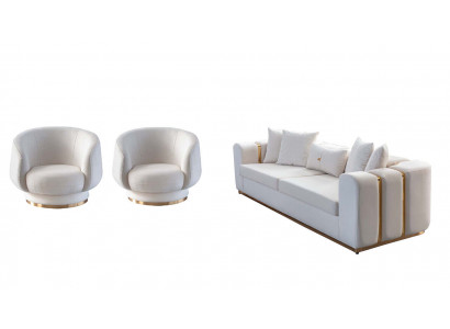 Wäiss Wunnzëmmer Sofa Stilvoller 4-Sëtz Designer 2x Still Nei 3 Stéck.