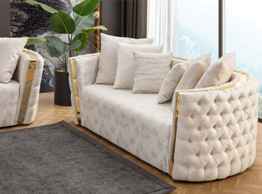 Komplett Beige Chesterfield Sëtzgrupp 3-Sëtzer Polster 2-Sëtzer 2tlg