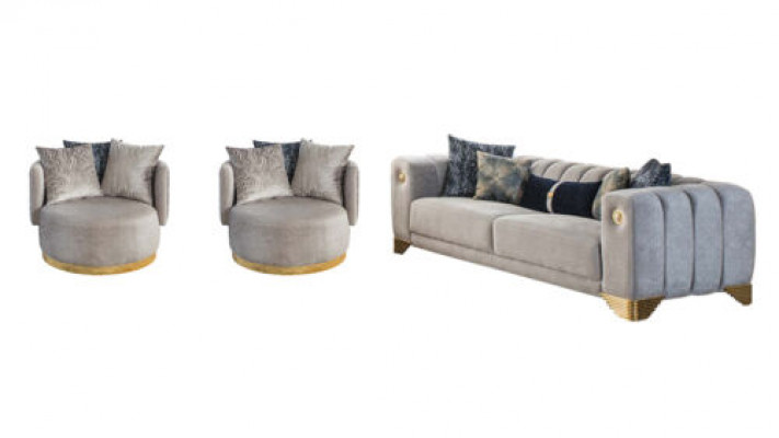 Stilvollt Wunnzëmmer Set Designer Sofagarnitur Dräisëtzer 2x Sesselen