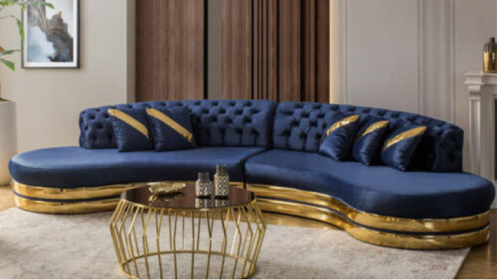 Blo hallefkreestfërmegt Chesterfield Sofa Designer Wëssen Armstull 2tlg Set Neit