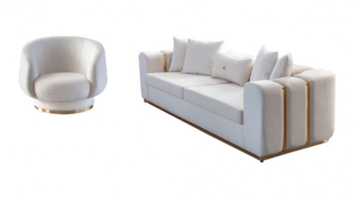 Wäisse Wunnzëmmer Sofa Set Polstermöbel 4-Sëtzer Stoff Relaxsessel 2tlg