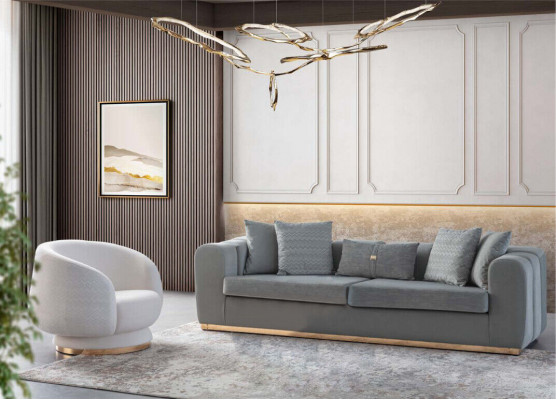 Grau-wäisst Sofa-Set Wunnzëmmer Véiersëtzerg Couch Luxus-Sëtz 2 Stéck