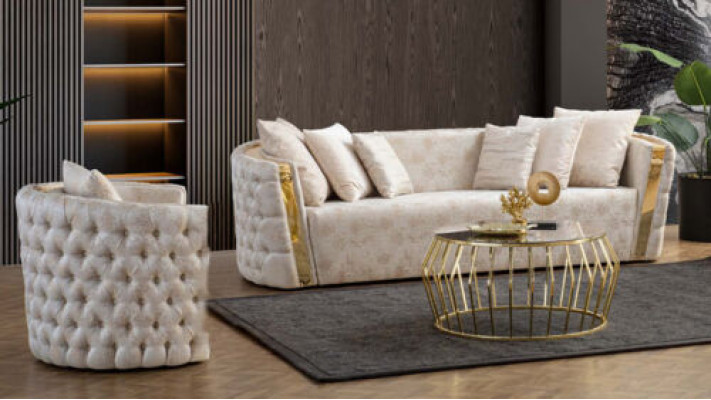 Chesterfield Beige Wunnzëmmer Canapéen Edelstol 3-Sëtzer Luxus 1-Sëtzer