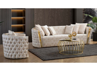 Chesterfield Beige Wunnzëmmer Canapéen Edelstol 3-Sëtzer Luxus 1-Sëtzer