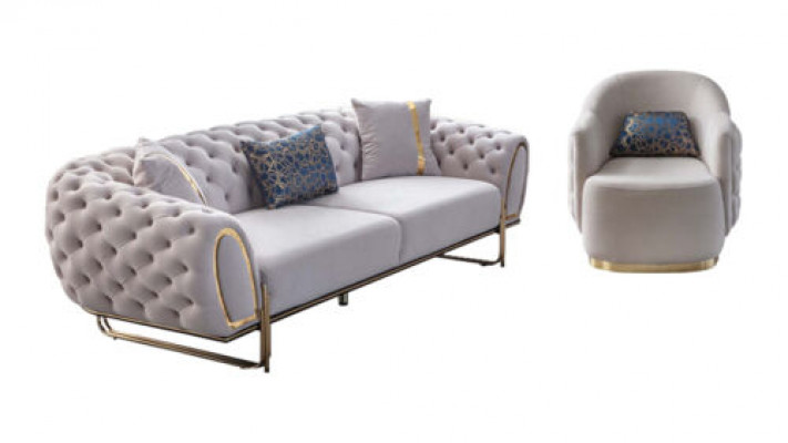 Chesterfield Wäisst Sofa Set Edlen 3-Sëtzer Exklusiven Sëtz 2 Deeler Nei