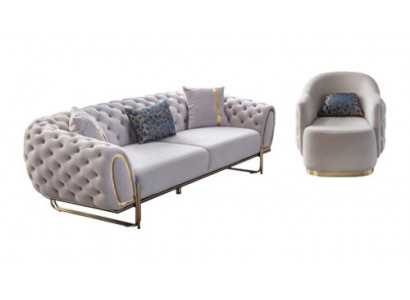 Chesterfield Wäisst Sofa Set Edlen 3-Sëtzer Exklusiven Sëtz 2 Deeler Nei