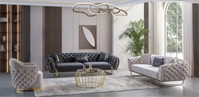 Chesterfield Wäisst Sofa Set Edlen 3-Sëtzer Exklusiven Sëtz 2 Deeler Nei